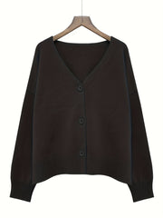 Solid Button Up Cardigan Casual V Neck Long Sleeve Cardigan