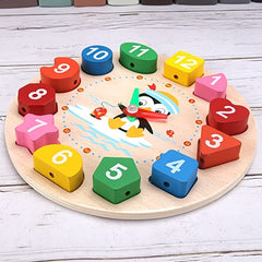 Shape Sorting Clock Teaching Time Number Blocks Puzzle Montessori Toy