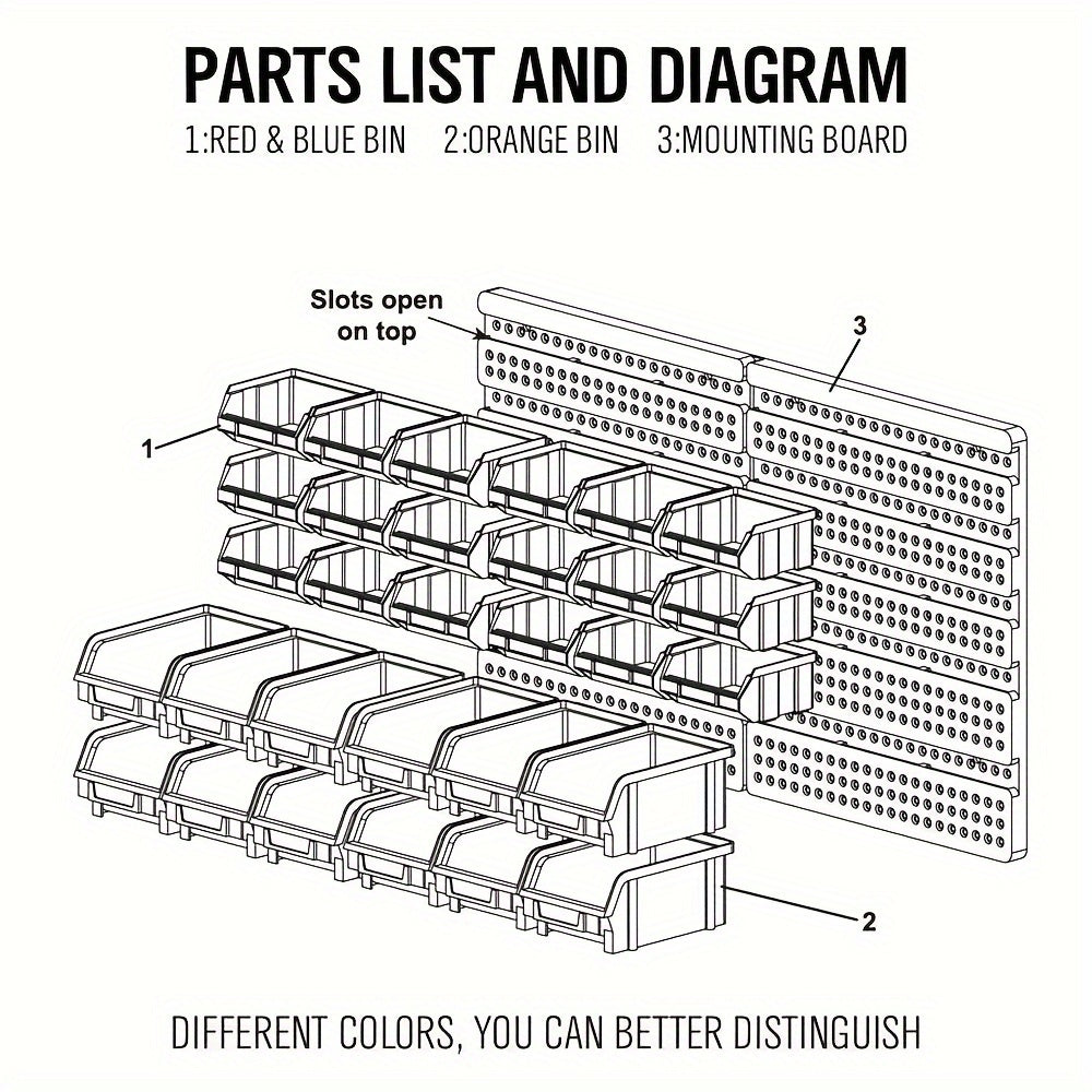 30pcs Wall Mounted Parts Box Storage Container Garage Nuts Bolts Organizer