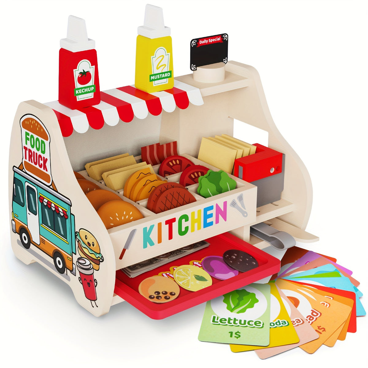 Wooden Game Food Set 58pcs Sliced And Stacked Sandwich Counter Play