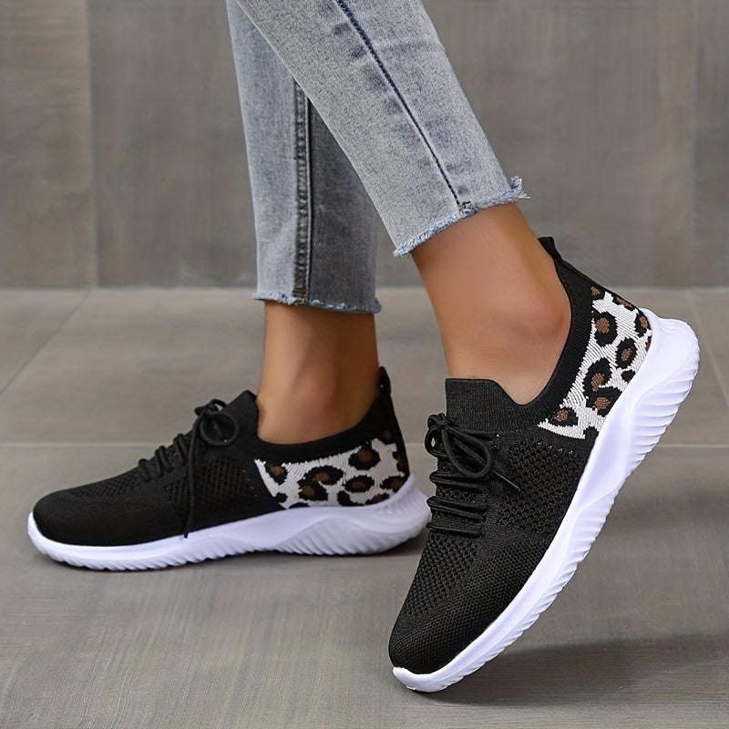Leopard Knit Sports Shoes Low Top Running Casual Tennis Sneakers