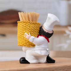 Chef Toothpick Holder in Bamboo Basket Home Decor Ornament