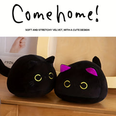 Adorable One Cat Plush Pillow with Purple Ears Soft Polyester Fabric