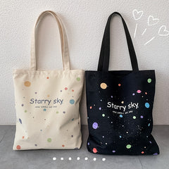 Starry Sky Pattern Canvas Zipper Tote Bag for School & Shopping