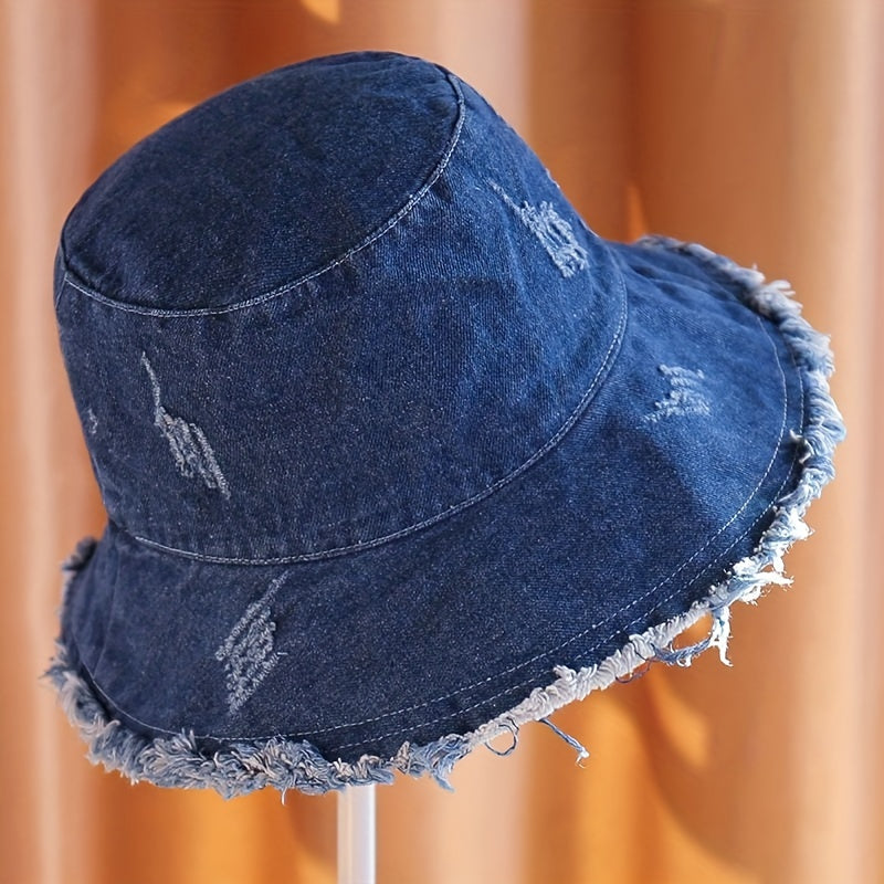 Vintage Washed Denim Bucket Hat Sunscreen Basin Hat