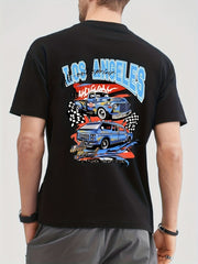 Cotton Retro Car Print Men's Graphic Crew Neck T shirt