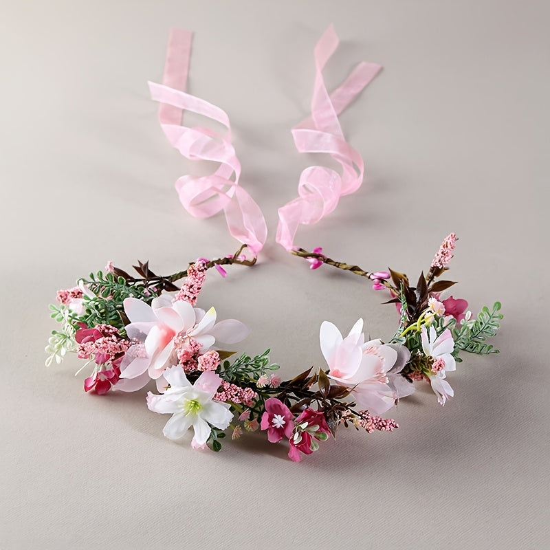 Floral Headband for Bridal Photo Shoots Pink