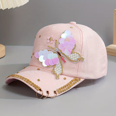 Y2K Butterfly Baseball Cap Rhinestone Sequin Pearl Cotton Hat