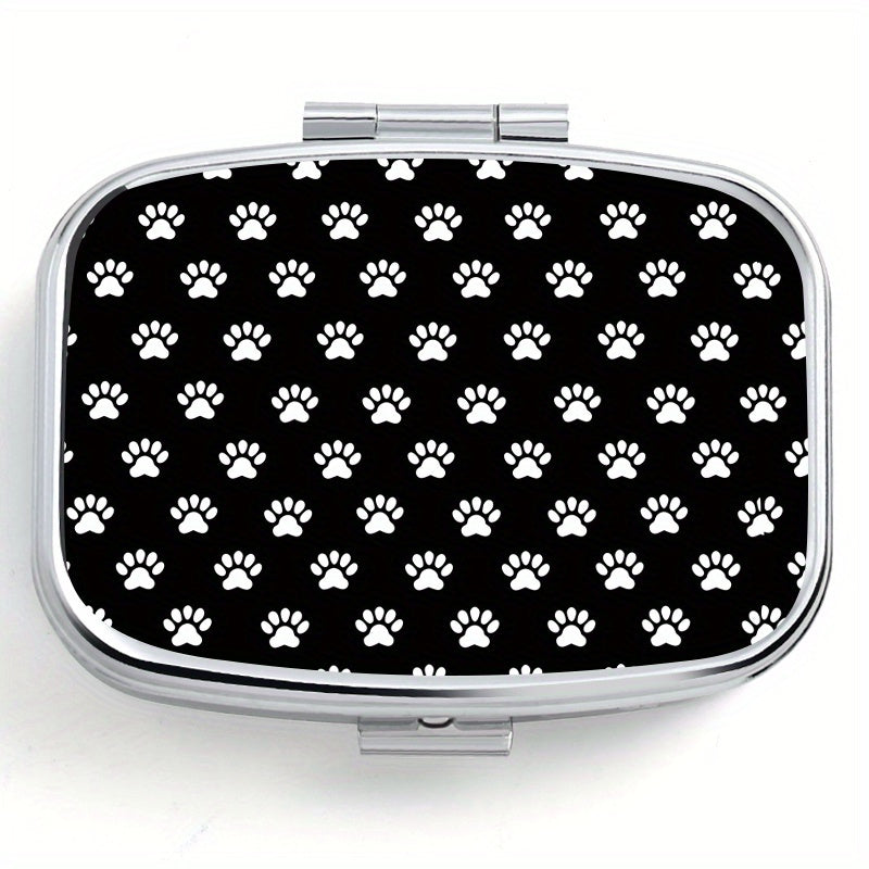 1pc Paw Print Pattern Two Compartment Pill Box Mini Medicine Box