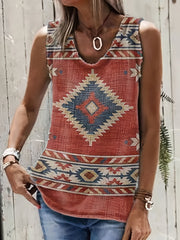  Geo Print Round Neck Graphic Tank Top