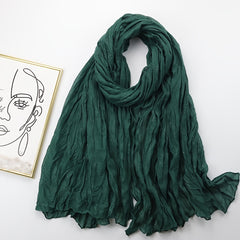 Vintage Dark Green Crinkle Shawl Hijab Windproof Head Wrap