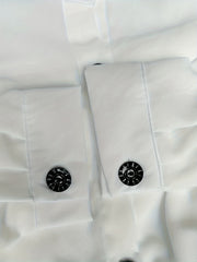  Solid Button Up Long Sleeve Mock Neck Shirt Dress