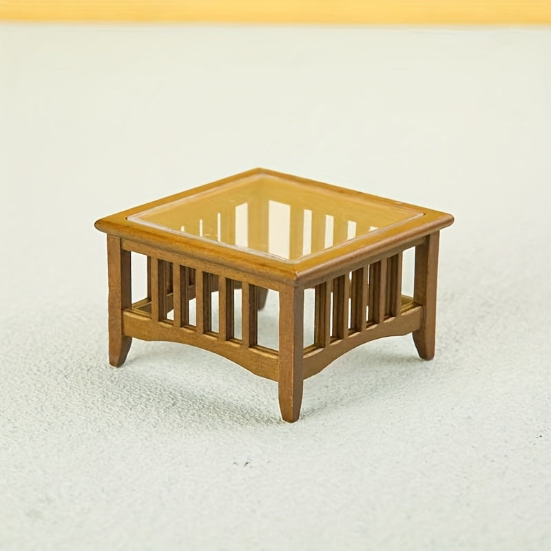 Dollhouse Coffee Table, Yellow Wood & Accessory, 1:12 Scale