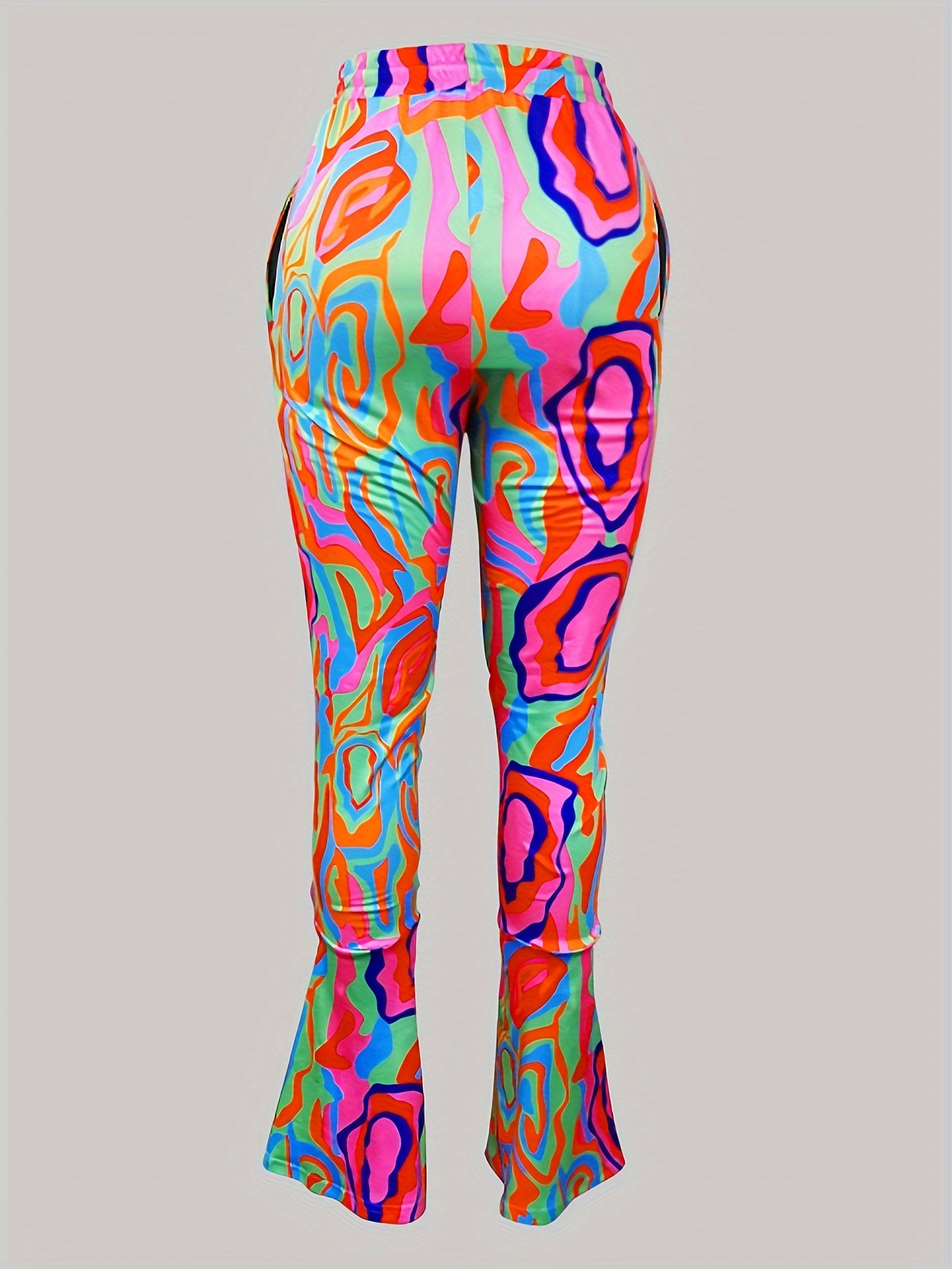  Casual Pants Women's Plus Contrast Print Flared Leg Trousers