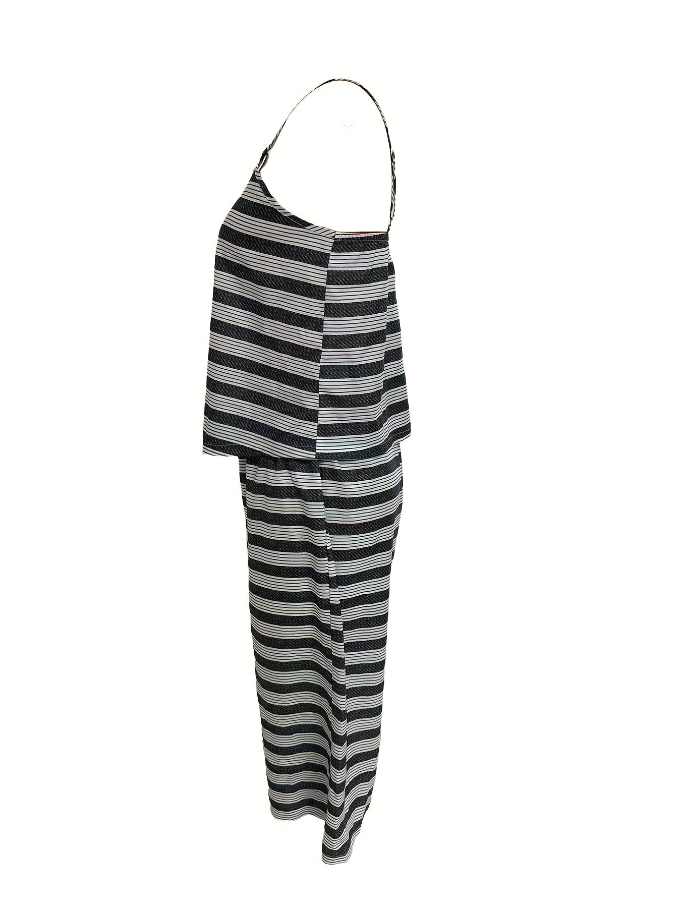 Striped Print Lounge Set Crew Neck Cami Top & Crop Pants Women's Loungewear