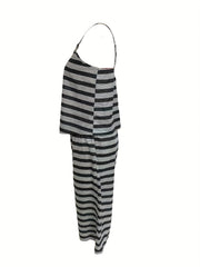 Striped Print Lounge Set Crew Neck Cami Top & Crop Pants Women's Loungewear