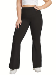  Solid High Rise Skinny Flared Leg Trousers