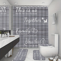 4pcs Family Shower Curtain Set with Non Slip Rugs - Grey