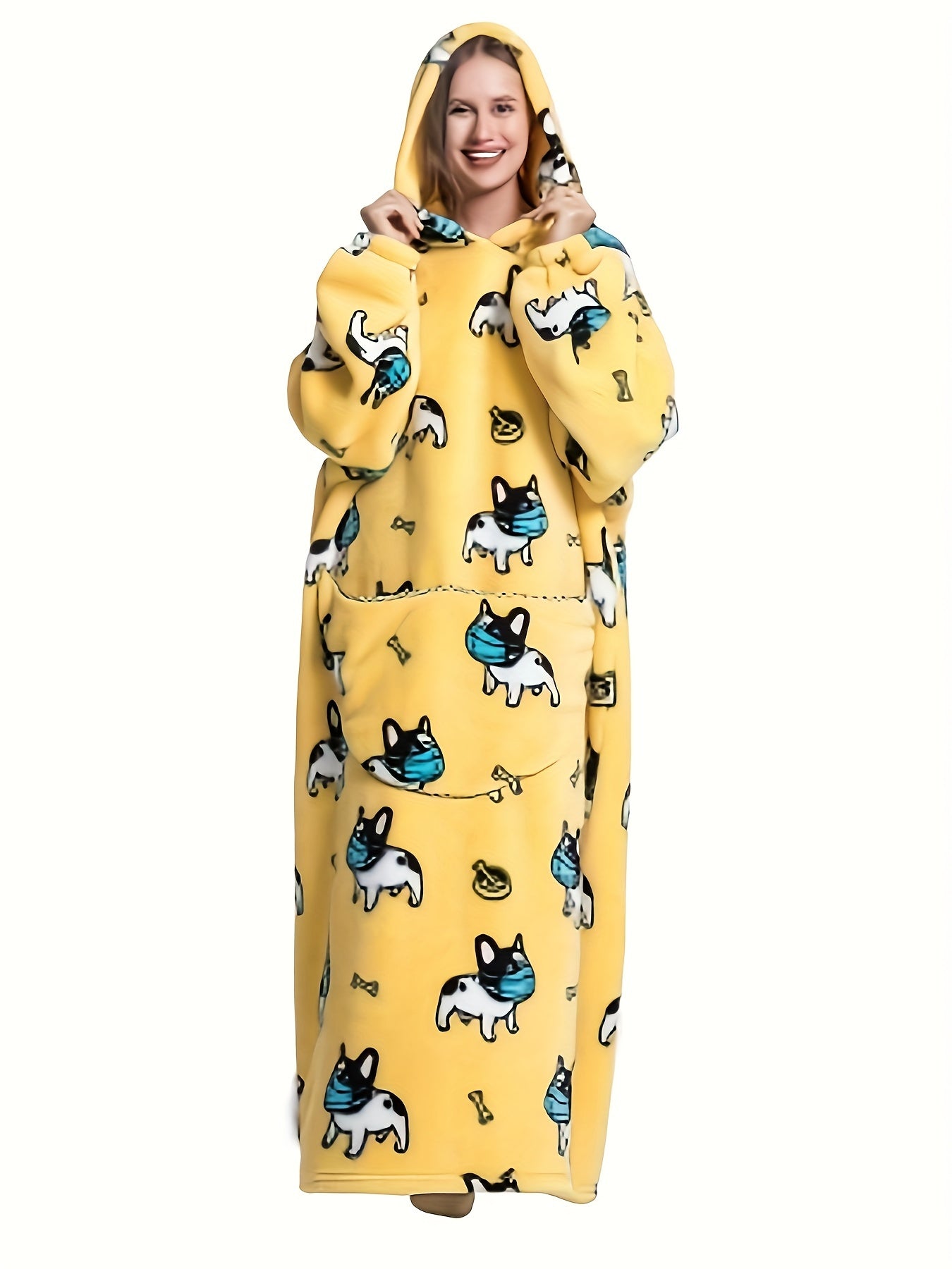  Alpaca Pattern Sherpa Fleece Hooded Nightgown