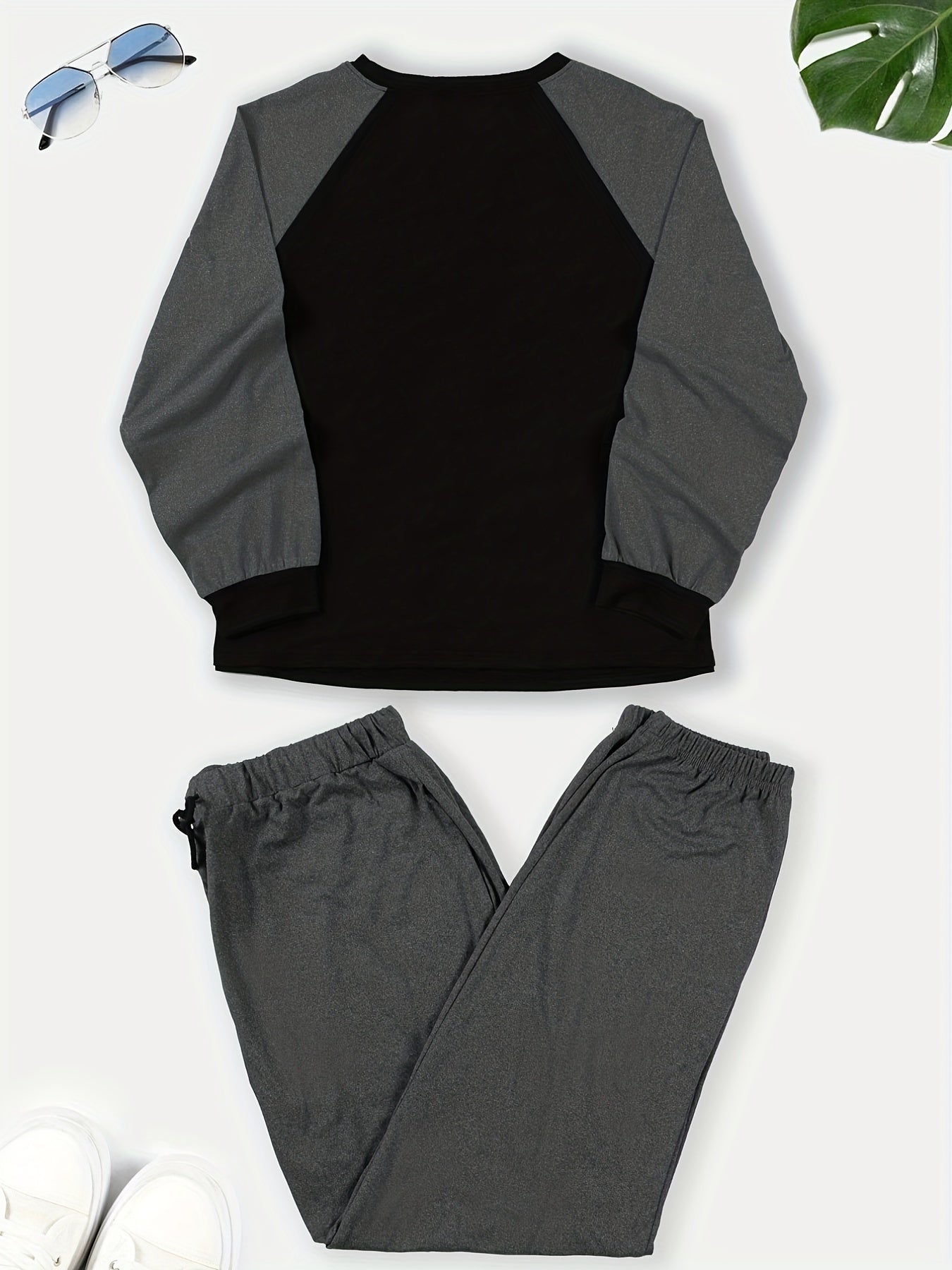  Colorblock Raglan Sleeve Top & Joggers Set