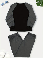  Colorblock Raglan Sleeve Top & Joggers Set