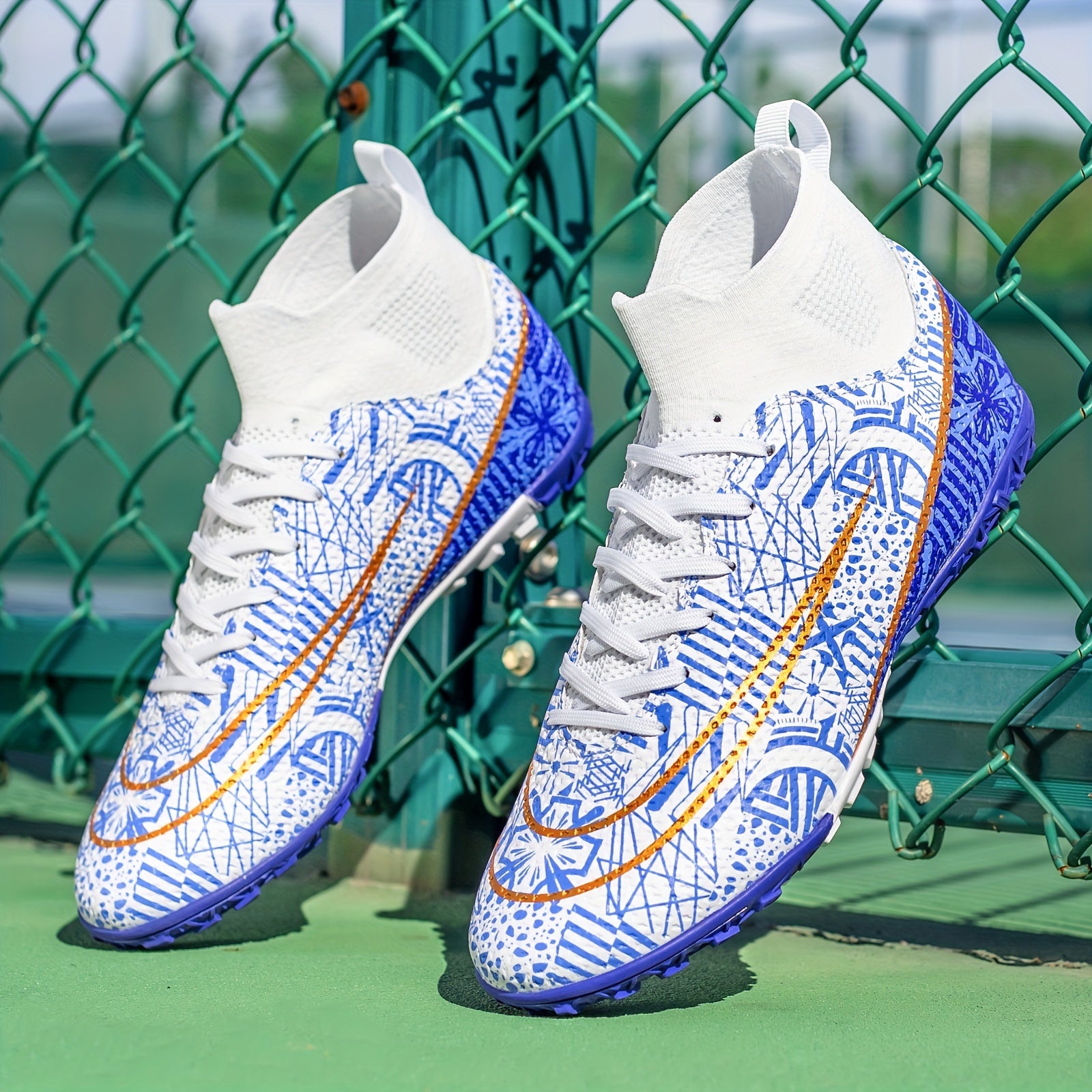 Boy's High Top Turf Football Boots Anti-Skid TF Soccer Cleats