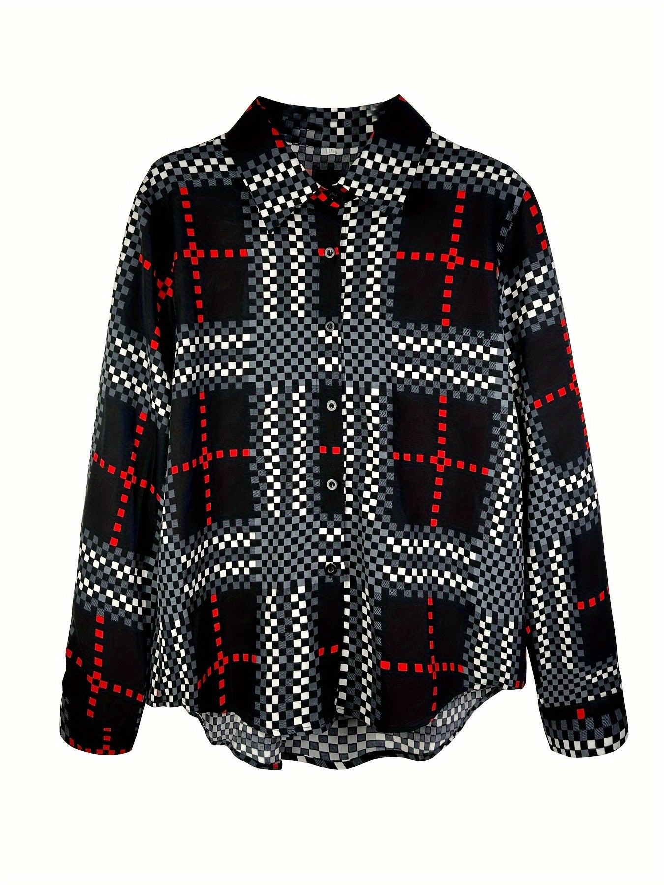  Geometric Print Long Sleeve Button Up Shirt