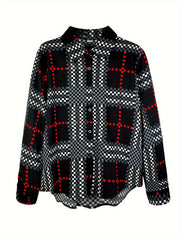  Geometric Print Long Sleeve Button Up Shirt