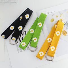 Orange Floral Print Double Buckle Canvas Belt for Women
