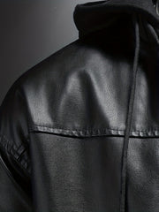 Men's PU Hooded Biker Jacket Zip Up Faux Leather