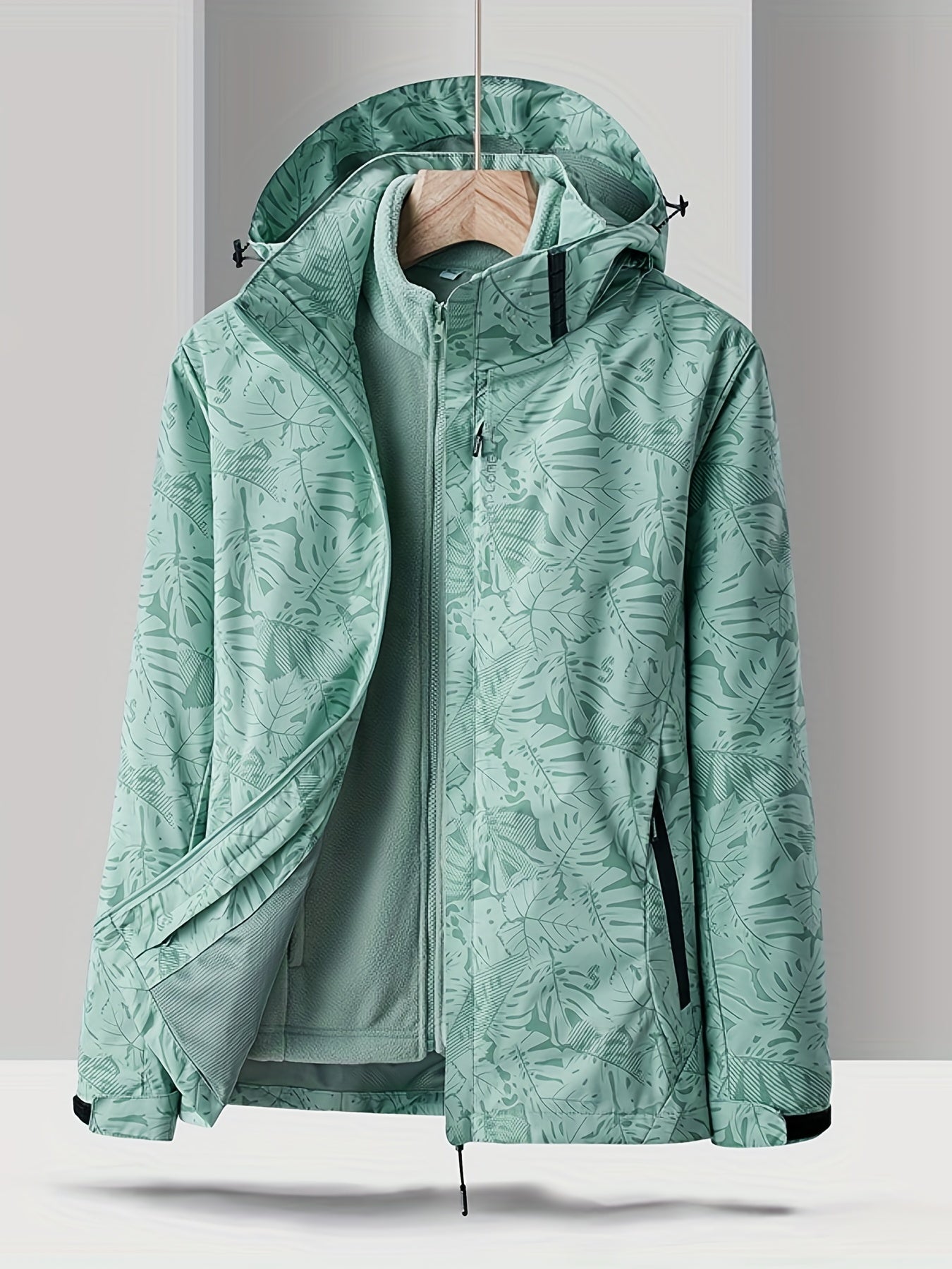 Women's Leaf Print Ski Jacket, Waterproof Soft Shell Hooded Snow Coat