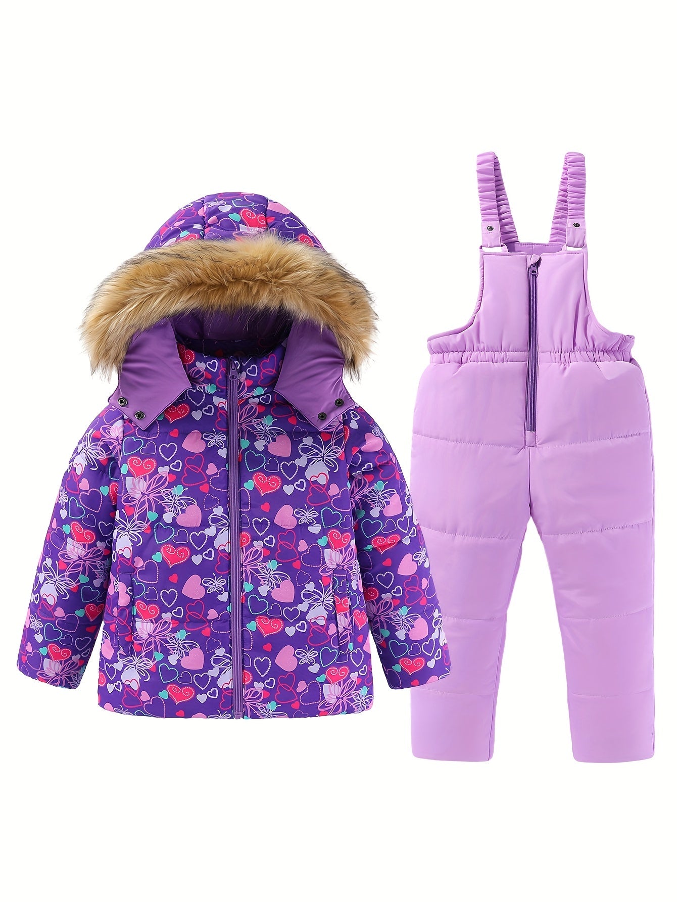 Girls Skiing Outfits Zip Front Hooded Coat Overalls