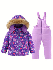 Girls Skiing Outfits Zip Front Hooded Coat Overalls