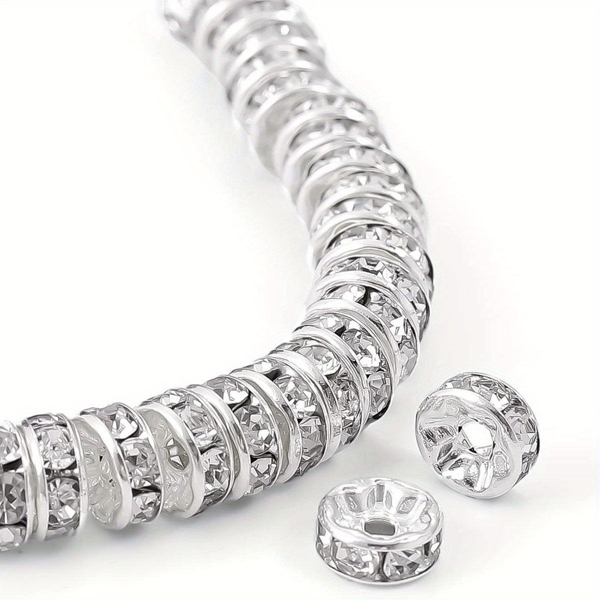 100Pcs Spacer Beads 6 8mm Silver Plated Czech Crystal Rhinestone