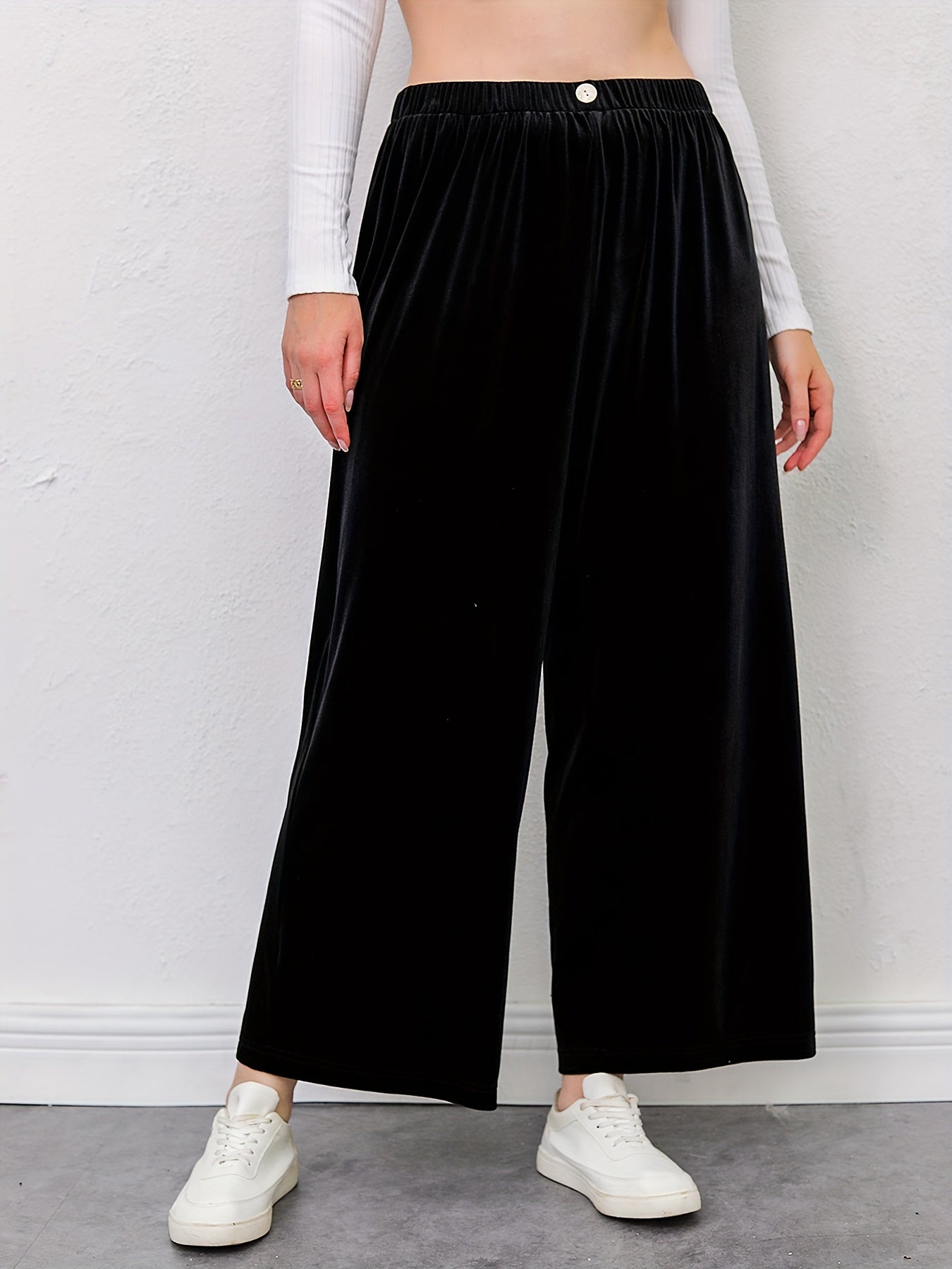  Velvet Wide Leg Trousers High Rise Slight Stretch