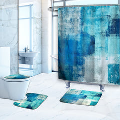 4-Piece Abstract Bathroom Set: Shower Curtain, Rugs, Non-Slip Bath