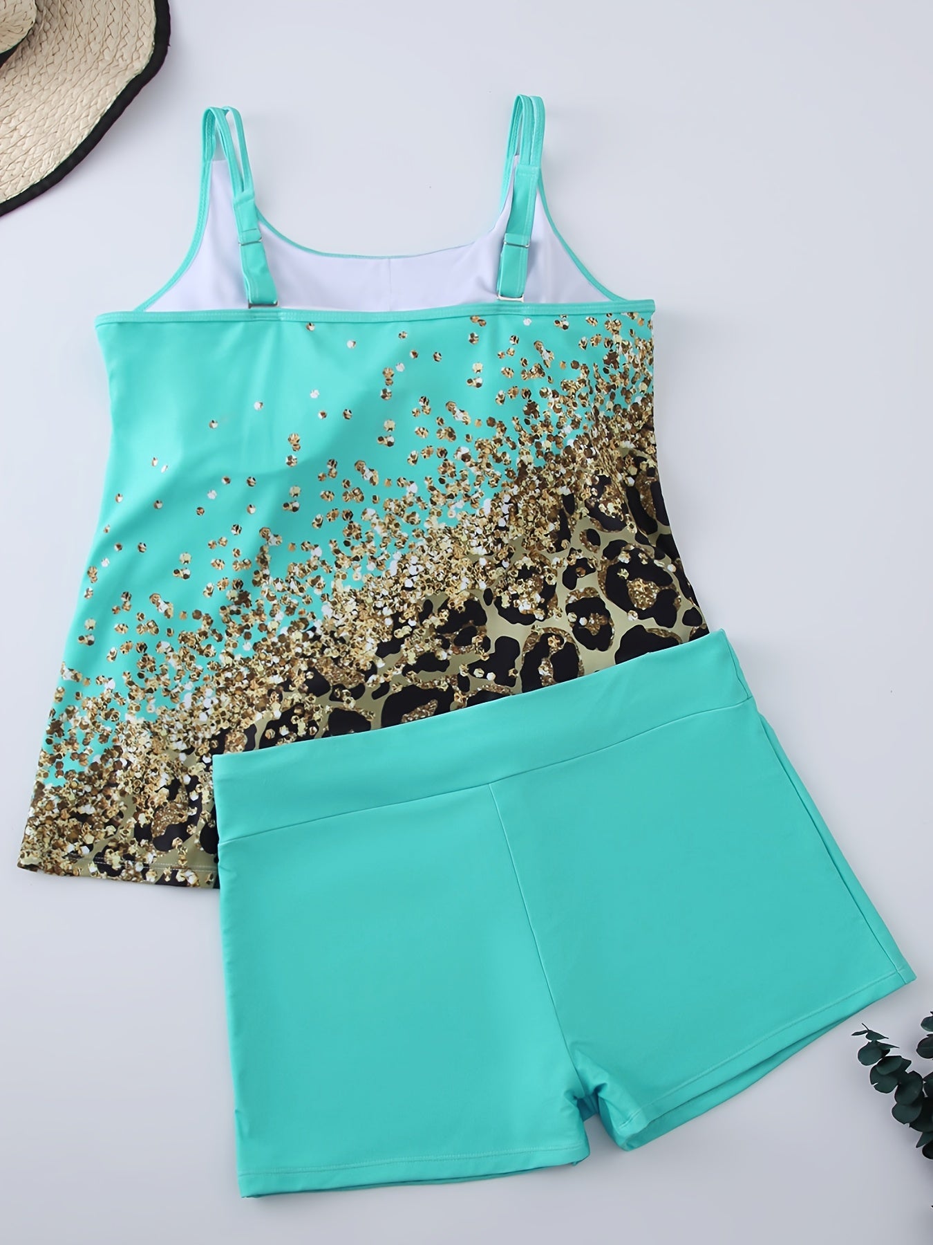  Glitter Leopard Print Tankini Set