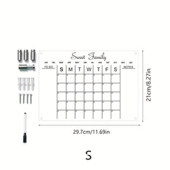 Acrylic Calendar Transparent Wipeable Month Plan Display Board