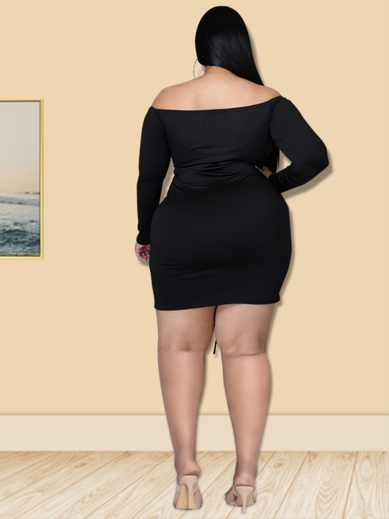 Off Shoulder Long Sleeve Bodycon Dress Plus Size