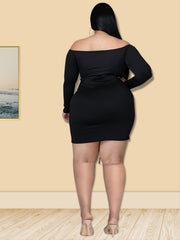 Off Shoulder Long Sleeve Bodycon Dress Plus Size