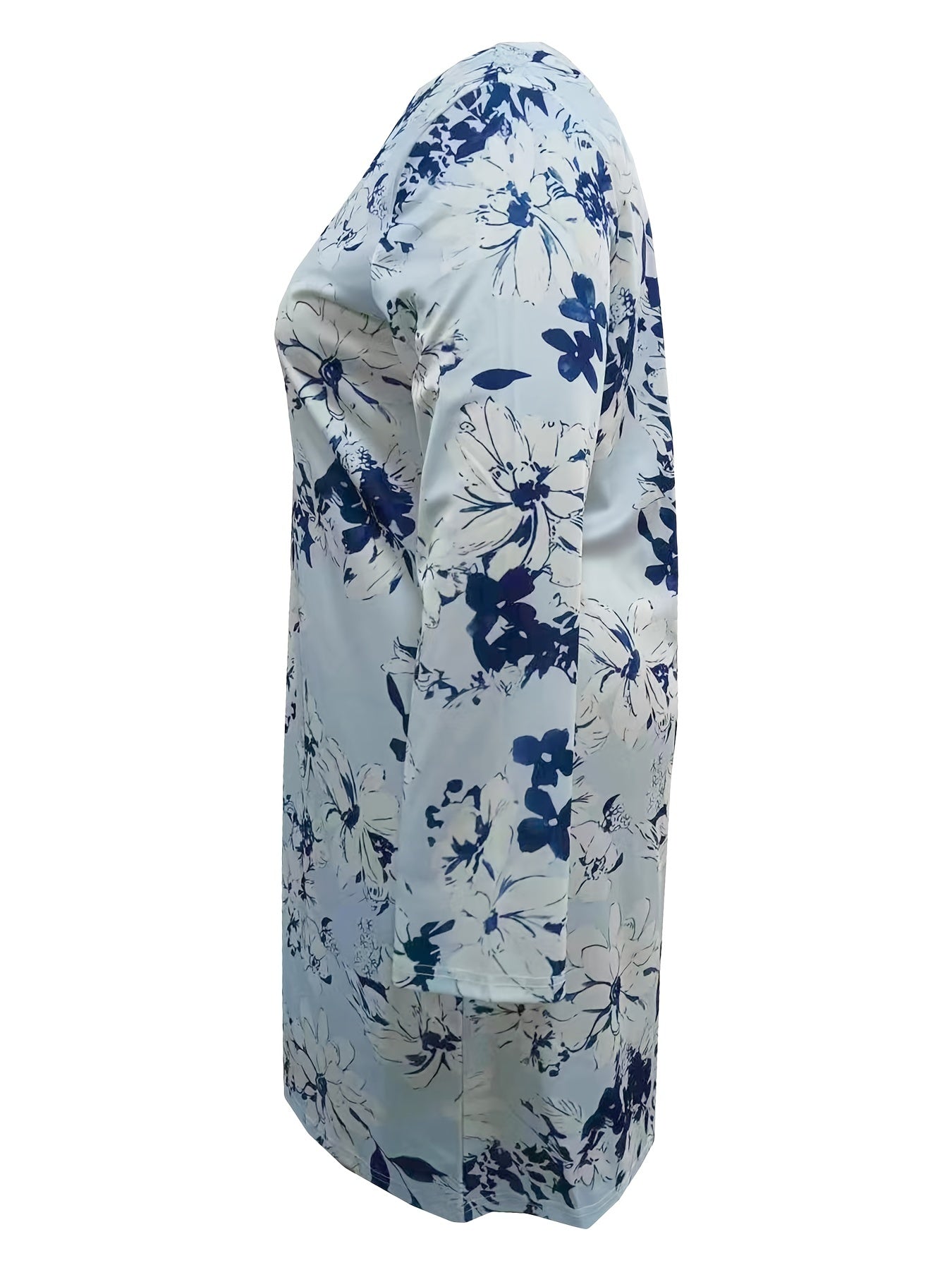  Floral Print Long Sleeve V Neck Casual Dress