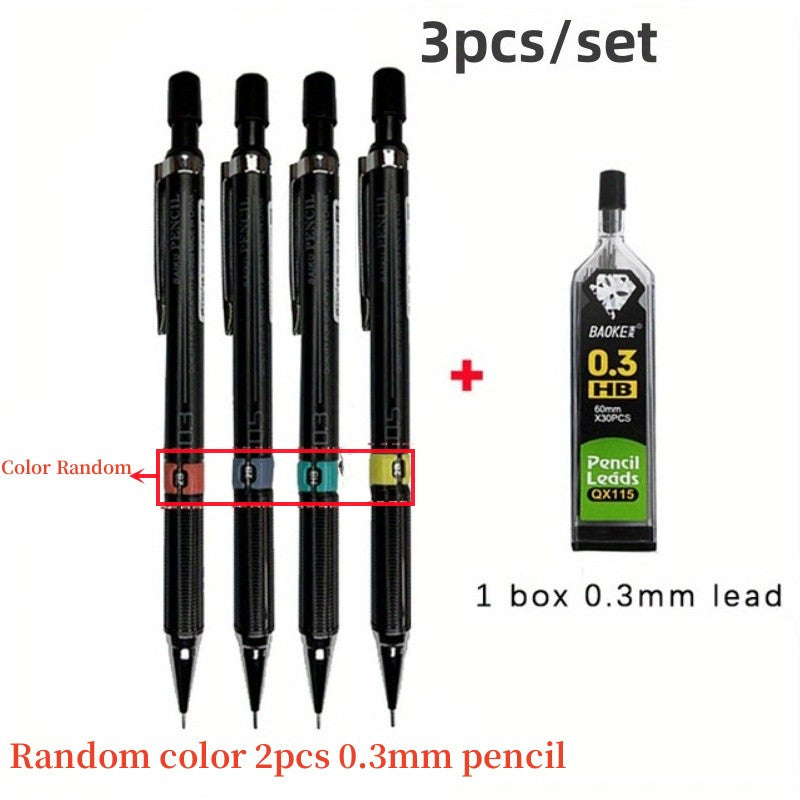 3pcs Mechanical Pencil Set Student Automatic Pencils with Eraser