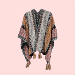 Boho Tassel Knitted Thick Shawl Vintage Cape Casual Windproof Wraps