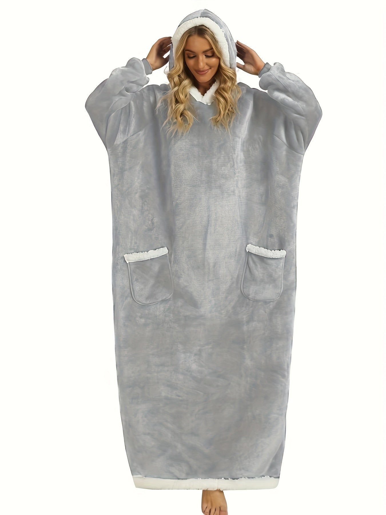  Hooded Flannel Loungewear Robe with Pockets