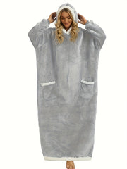  Hooded Flannel Loungewear Robe with Pockets