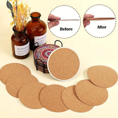 12 Pack DIY Cork Coasters - 3.5 Inch Self Adhesive Wooden Mats