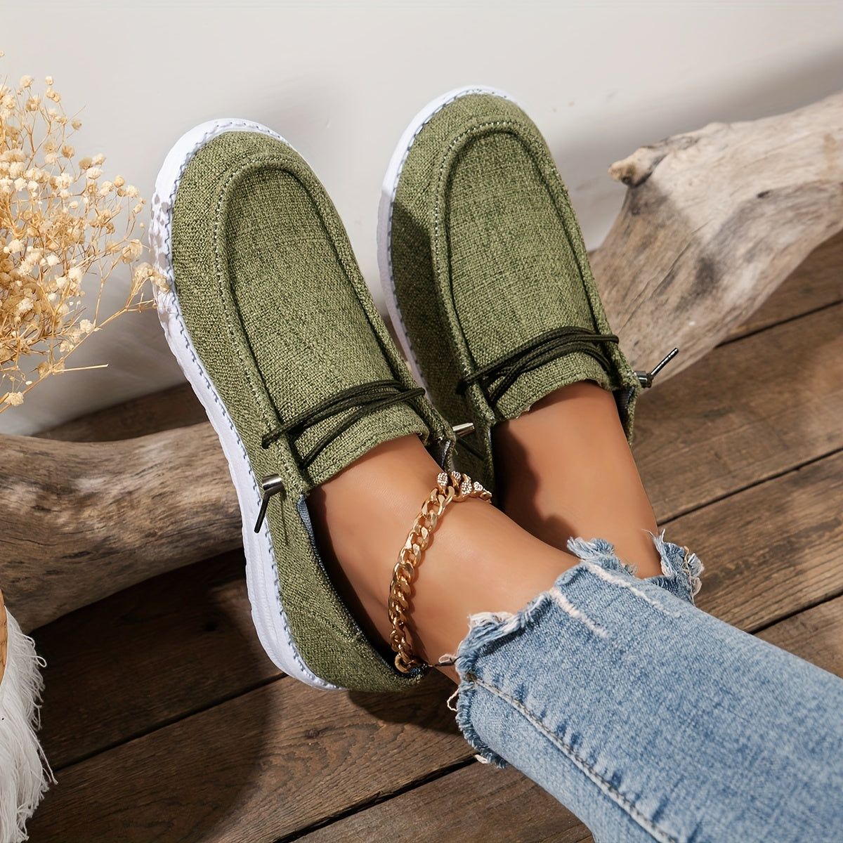 Women's Canvas Lace Up Low Top Slip On Shoe