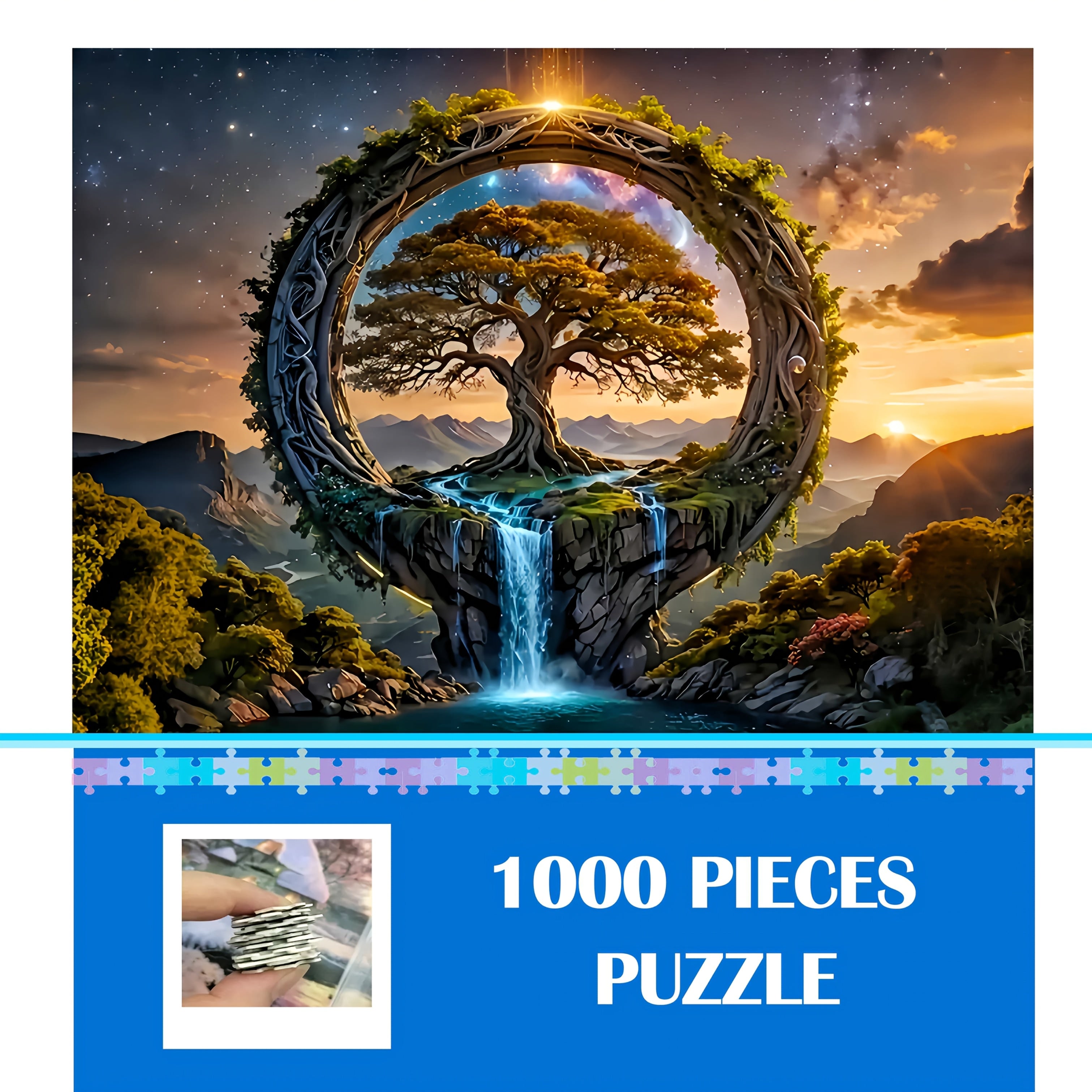 Wisdom Tree Puzzle Sunset Waterfall Mystical Tree Landscape Jigsaw