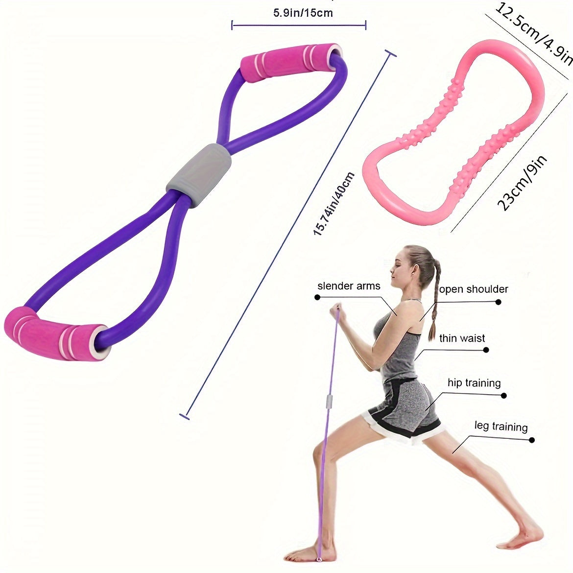2pcs Elastic Resistance Band 8 Levels Full Body Workout Home Gym Pilates Yoga