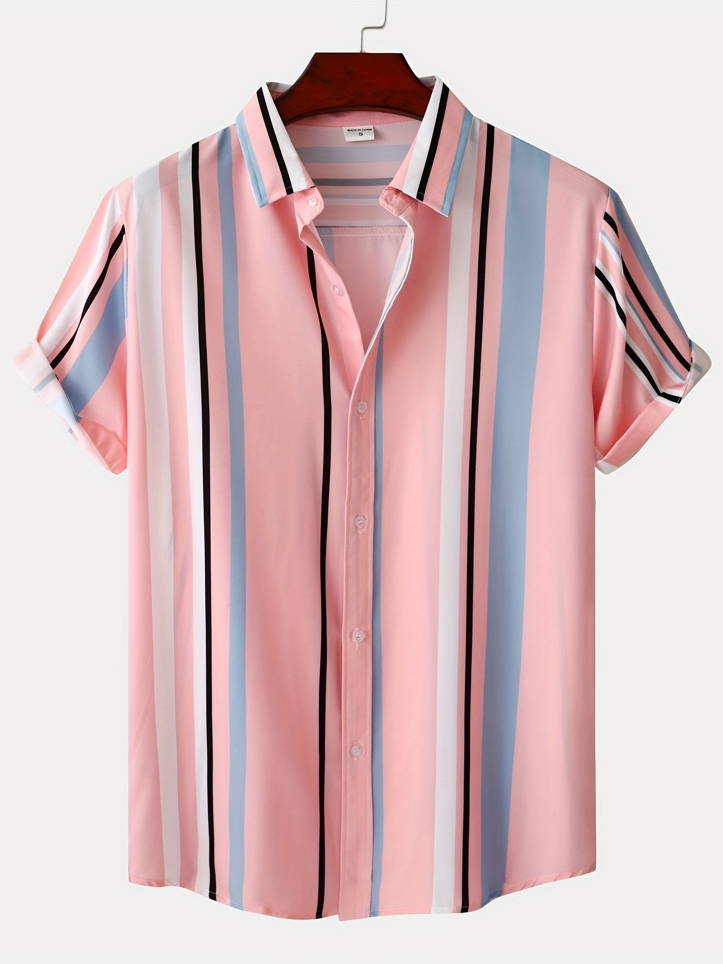 Stripe Print Men's Short Sleeve Shirt for Vacation